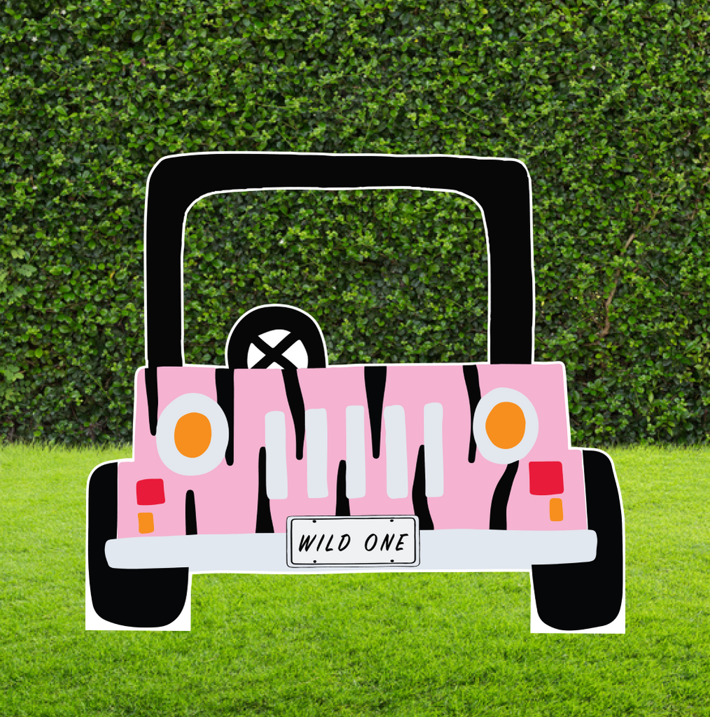 Pink Zebra Safari Jeep Selfie Frame